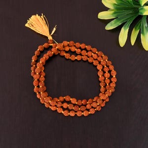 108 Genuine Indian Origin Rudraksha Mala Rudraksha Seed Mala Necklace, Lord Shivas Rosary Jaap Mala Yoga Prayer Healing Meditation 6mm