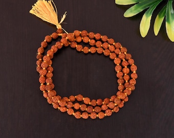 108 Genuine Indian Origin Rudraksha Mala Rudraksha Seed Mala Necklace, Lord Shivas Rosary Jaap Mala Yoga Prayer Healing Meditation 6mm