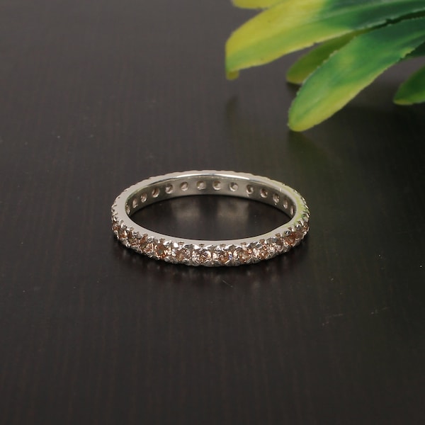 925 Sterling Zilver, Champagne Quartz, Eternity Band Ring, Stenen Ring, Bruiloft en Verlovingsring, Stapelring, Bezel Ring, Handgemaakte ring