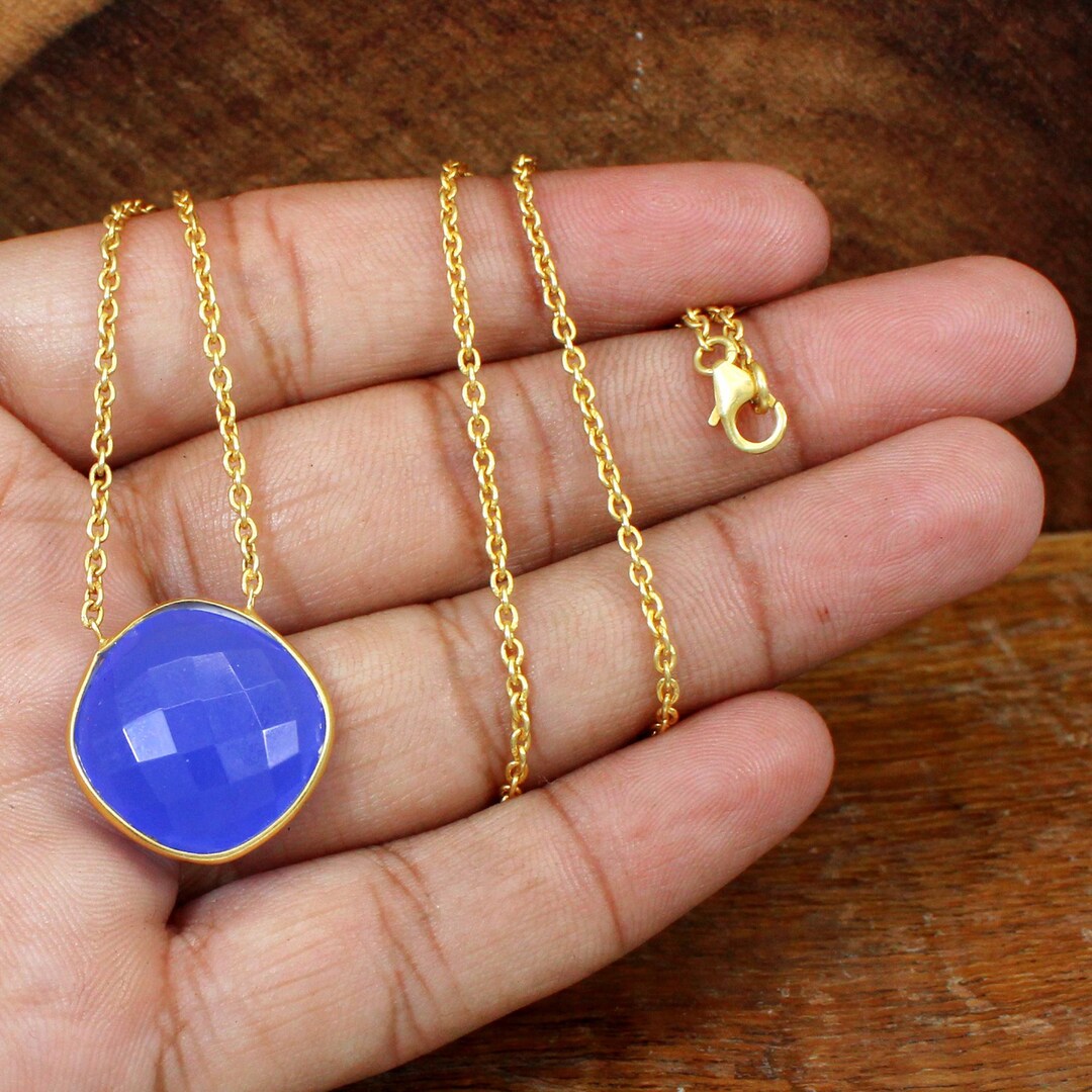 Blue Chalcedony Necklace,sterling Silver Necklace With Stone,blue Stone ...