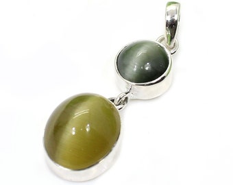 Handmade Sterling Silver Cat's Eye Pendant: Bezel Boho Jewelry