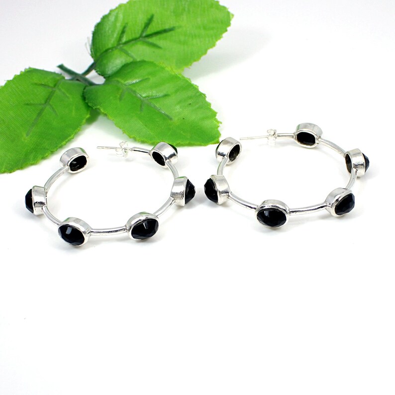 Black Onyx Hoop Earringsonyx Silver Earringssterling Silver Etsy