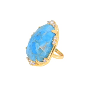 Blue Turquoise Ring-Turquoise Silver Ring-Turquoise Gemstone Ring-CZ Ring-Cubic Zirconia-Bold Rings- December Birthstone Ring-Solitaire Ring