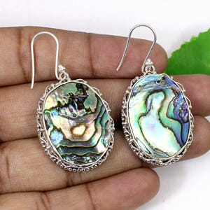 Brincos de concha de abalone: joias boho de prata esterlina