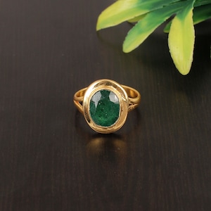 Handgemachter Oval Grüner Jade Ring: Edelstein 925 Sterling Silber