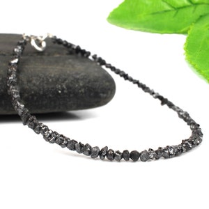 Raw Black Diamond Bracelet, Gemstone Bracelet Jewelry, Diamond Jewelry, Real Diamonds, 2-3 MM Beads Bracelet, 925 Silver Diamond Bracelet