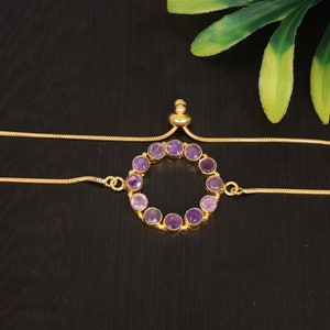 Amethyst Gemstone Bracelet, Gold Plated, 925 Sterling Silver, Adjustable Bracelet, Statement Bracelet, Handmade Bracelet Jewelry, Mom Gifts