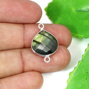 Labradorite Connector, 925 Sterling Silver, Gemstone Link Connector, Double Bail Gemstone Jewelry Making Charms Connector,Flashy Labradorite