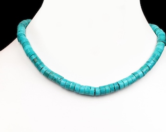 Blue Turquoise Heishi Necklace: 925 Sterling Silver, Stone Beads