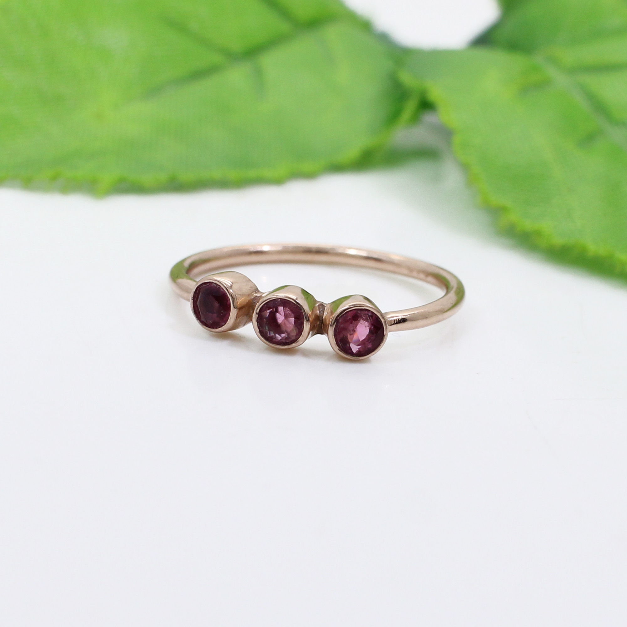 Pink Tourmaline Ring Three Stone Ring Stackable Ring - Etsy