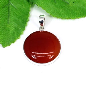 925 Sterling Silver Carnelian Round Pendant, Red Gemstone Pendant, Handmade Pendant, Carnelian Jewelry Christmas Gifts for her