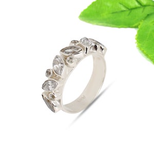 Natural White Topaz Wide Band Ring, 925 Silver Ring, Topaz Jewelry, Women Wedding Stackable Ring, Christmas Gift for Her, Solid Silver Ring