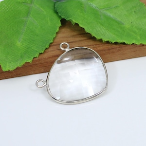 Crystal Quartz Station Heart Connector,Gemstone Connector,Sterling Silver Bezel Link,Double Bail Charm Pendant,Necklace Making Jewelry,Boho