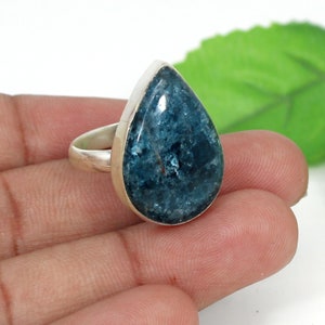 Pear Neon Apatite Sterling Silver Ring: Handmade Statement Jewelry