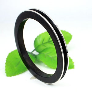 Ebony Wood Bangle-Sterling Silver Bangle Bracelet-Wood Bracelet-Handmade Bangle-Wood Jewelry-Black Wood Bangle-Wedding Bangle- Gift For Her
