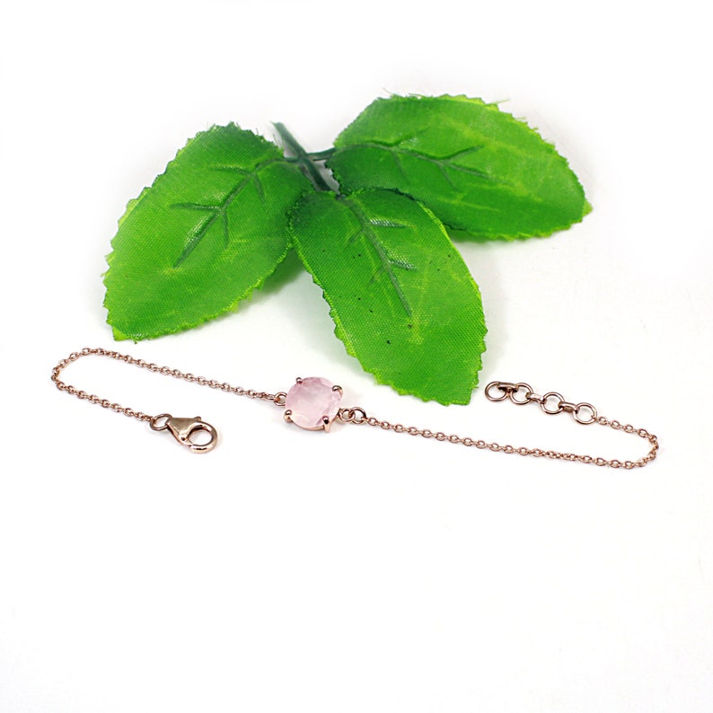 Rose Gold Plated Bracelet 925 Silver Rose Quartz Chain Bracelet Silver Wrist Bracelet For Girls Silver Adjustable Bracelet For Women