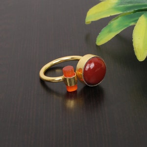 Red Jasper & Carnelian Gemstone Ring, Gold Plated, 925 Sterling Silver, Statement Ring For Her, Engagement Ring, Adjustable Unisex Ring