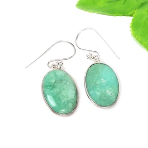 Green Chrysoprase Earrings Jewelry, Green Chrysoprase Earrings for Women, Drop and Dangle Earrings, Cabochon Gemstone, Gemstone Earrings.