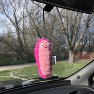 Pink Plush Caterpillar Car Ornament | Car Mirror Hanging Accessory | Car Accessory | Car Charm | Car Decor