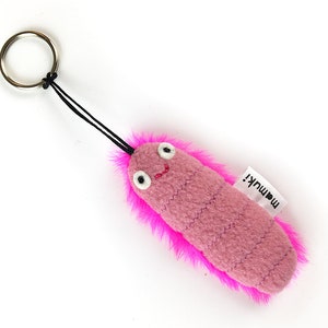 Pink Plush Caterpillar Keychain, Caterpillar keyring