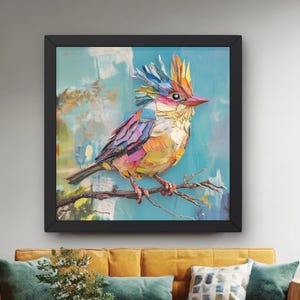Colorful Bird Wall Art, Abstract Bird Framed Canvas, Textured Vibrant Animal Art, nature-inspired wall art, Bird Lover Gift