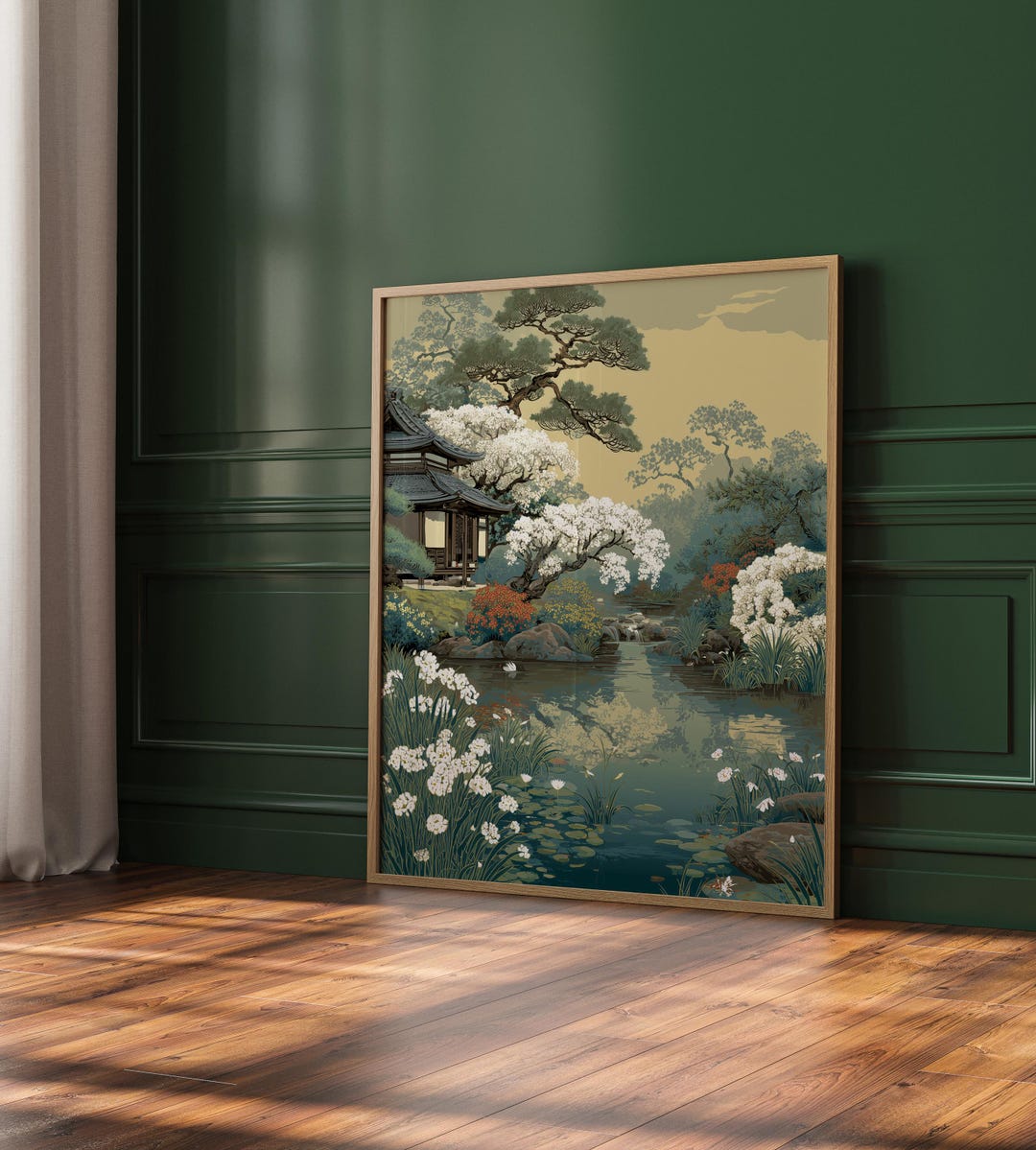 Japanese Garden Wall Art Print, Asian Landscape Painting, Zen Nature ...