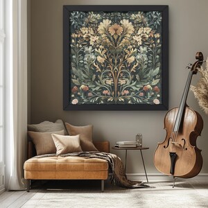 William Morris Inspired Floral Art Print, Vintage Dark Botanical  Wall Decor, Elegant Cottagecore Home Decoration, Boho Chic