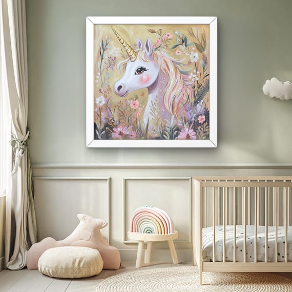 Whimsical Nursery Print, Framed Canvas Wall Art, Boho Nursery
