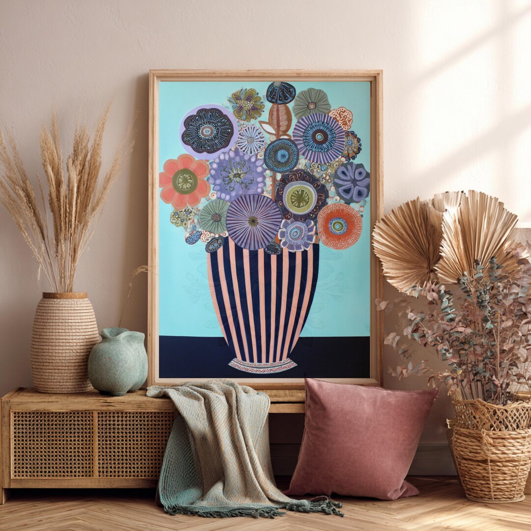Colorful Floral Wall Art Print - Bold Modern Bouquet Design - Etsy