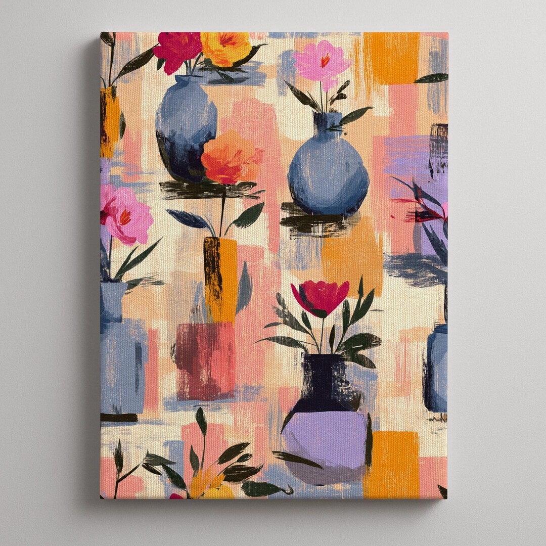 Colorful Floral Vase Art Print – Modern Botanical Wall Art, Abstract ...