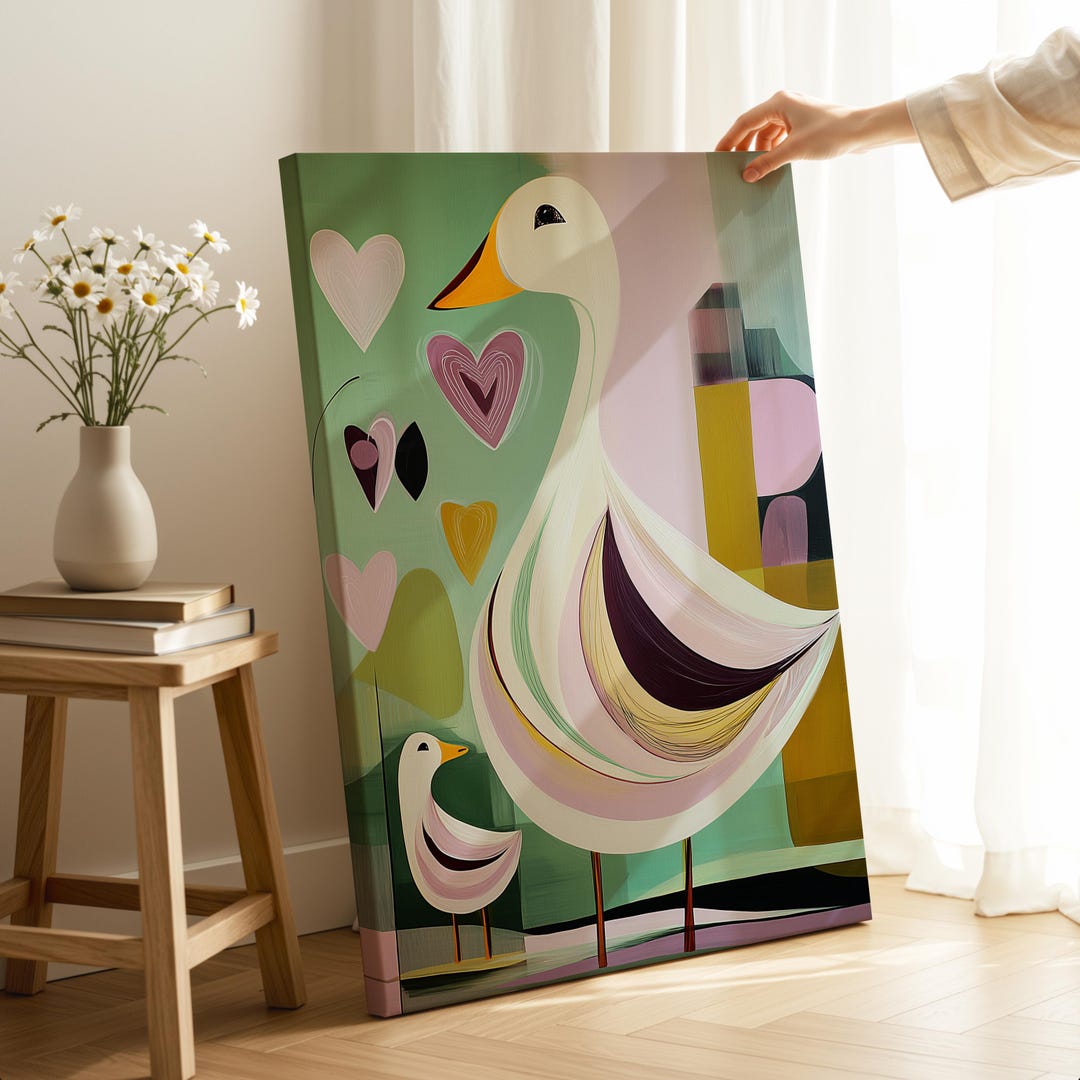Abstract Goose Art Print – Mid Century Mother Baby Bird Nursery Decor ...