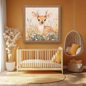 Whimsical Nursery Print,   Wall Art, , Boho Nursery Decor, Floral Deer Painting, Multi-color Kids Art, Kids Room Decor