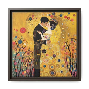 Gustav Klimt inspiriert Kuss Kunstdruck, Mosaikmuster Romantisches Paar Wandkunst, Abstrakter Blumengoldbaum des Lebens, Geburtstagsgeschenk