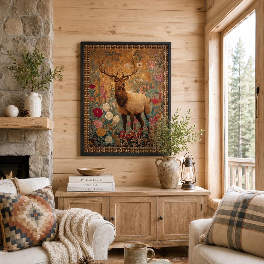 Rustic Elk Wall Art, Woodland Animal Print, Cabin Lodge Decor, Majestic ...