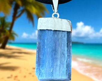 Kyanite silver pendant I gemstone pendant I healing stone I stands for self-overcoming I Cyanite I Disthene I 50 cm leather cord I Brazil