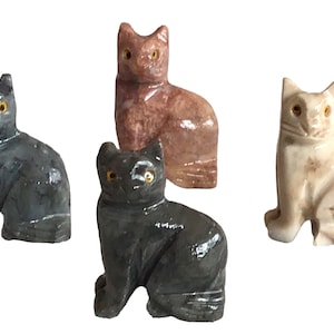 Speckstein Figur Katze Minka | Schnitzerei | Sammelfigur | geschliffen und poliert | 37x26 mm | Handarbeit