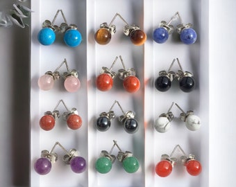 Boucles d'oreilles à tige en perles de pierres précieuses | 6 mm | dans une pochette en velours | différentes variantes | L'énergie toujours avec vous