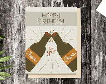 Happy Birthday Card for Him, Masculine BDay Card, Birthday Card, Cheers Birthday Card, Ecofriendly Greeting Card, Recycled Card and Envelope