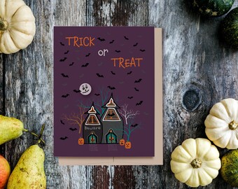 Halloween Card, Trick or Treat, Haunted Houses