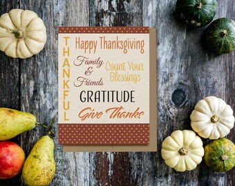 Thankful Grateful Happy Thanksgiving Card (100% Recycled)