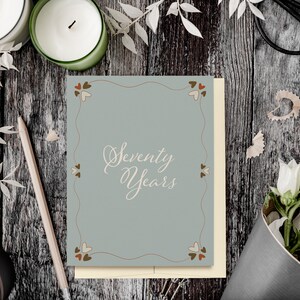 70th Birthday Card, 70 Years Card, Milestone Birthday Card, Dusty Teal Blue, Ecofriendly Greeting Card, Recycled Card and Envelope