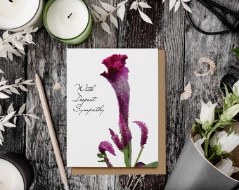 May include: A sympathy card with a pink flower and the text "With Deepest Sympathy".