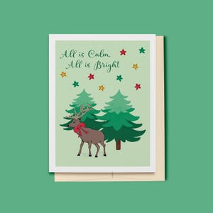 Christmas Card, Reindeer in the Woods Holiday Card, Woodland Animal, Festive Card, Christmas Reindeer