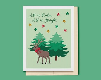 Christmas Card, Reindeer in the Woods Holiday Card, Woodland Animal, Festive Card, Christmas Reindeer