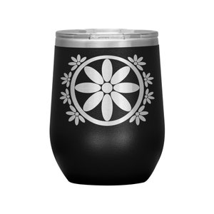 Insulated Wine Tumbler, Circle Flower 12 oz Tumbler, Travel Mug with Lid, Multiple Color Options