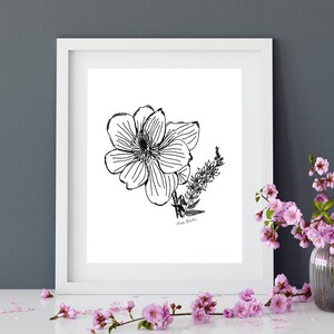 Black Magnolia Botanical Print, Floral Wall Art, Black and White Magnolia Ink Drawing, Ecofriendly Art Print, Recycled Paper, Unframed
