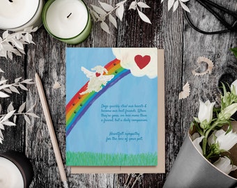 Dog Rainbow Sympathy Card, Angel Dog Sympathy, Pet Sympathy, Ecofriendly, Recycled Paper and Envelope