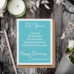 Centenarian 100th Birthday Card, Ecofriendly, Recycled