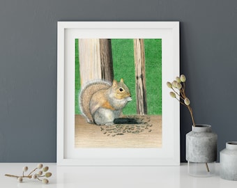 Wildlife Art Print, Woodland Nursery, Squirrel Decor, Squirrel Art, Squirrel Gifts, Ecofriendly Art Prints, Recycled Paper, Unframed