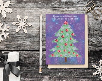 Christmas Holiday Cards - Watercolor Christmas Tree Decorated with Candy